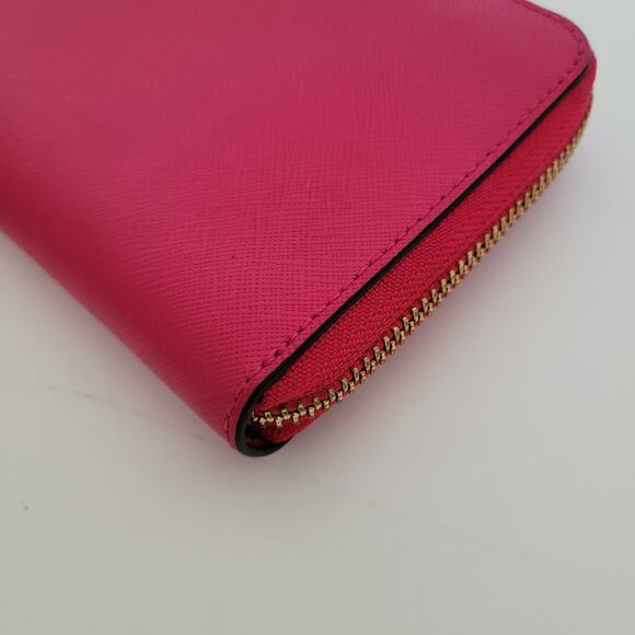 Kate Spade Wallet Clutch Accordion Geniue Cow Saffiano Leather Zip Around Pink - Picture 11 of 13